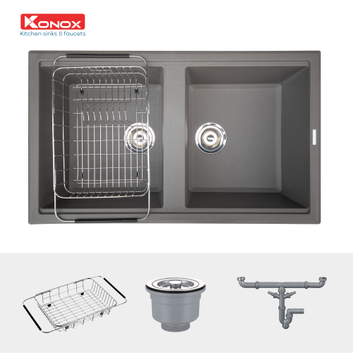 Chậu rửa chén đá Konox Phoenix Smart 860 Grey 2 hố